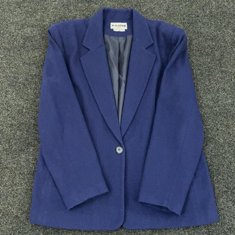Joan Leslie Skirt Suit Womens Petite 12P Blue Wool Lined 2 Piece Career Workwear